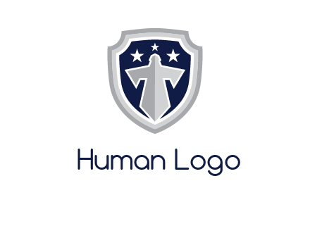 stars with sword in shield security logo