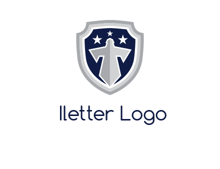 stars with sword in shield security logo