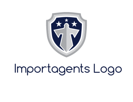 stars with sword in shield security logo