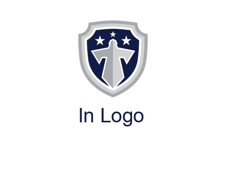 stars with sword in shield security logo
