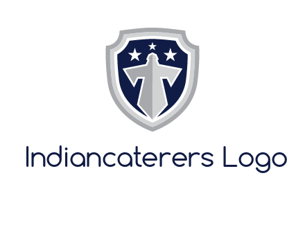 stars with sword in shield security logo