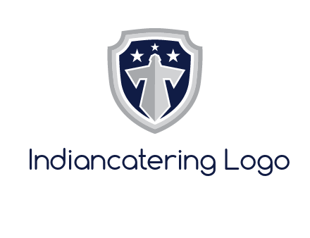 stars with sword in shield security logo