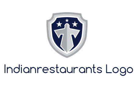 stars with sword in shield security logo