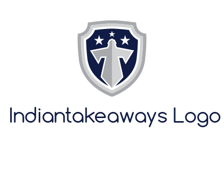 stars with sword in shield security logo