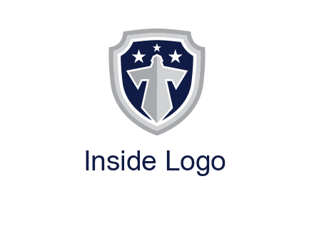 stars with sword in shield security logo