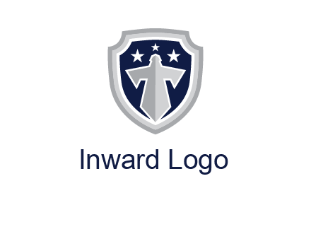 stars with sword in shield security logo