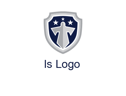 stars with sword in shield security logo
