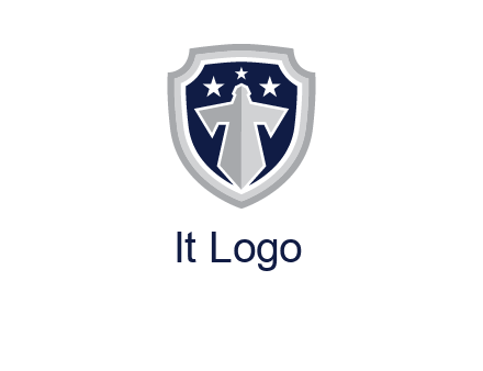 stars with sword in shield security logo