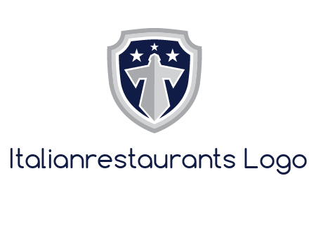 stars with sword in shield security logo