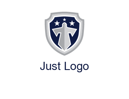 stars with sword in shield security logo