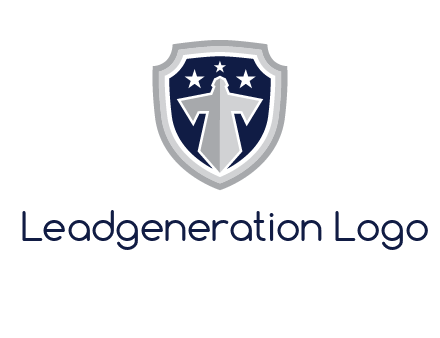 stars with sword in shield security logo