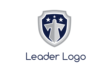 stars with sword in shield security logo