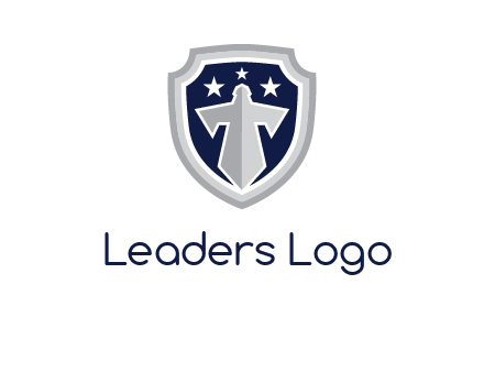 stars with sword in shield security logo