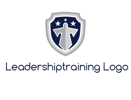 stars with sword in shield security logo