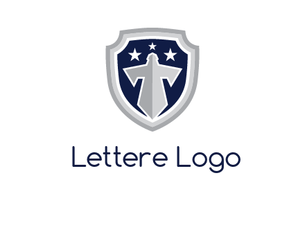 stars with sword in shield security logo