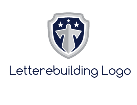 stars with sword in shield security logo