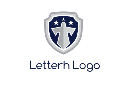 stars with sword in shield security logo