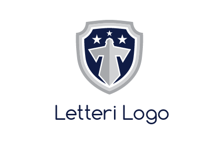 stars with sword in shield security logo