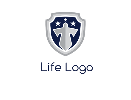 stars with sword in shield security logo