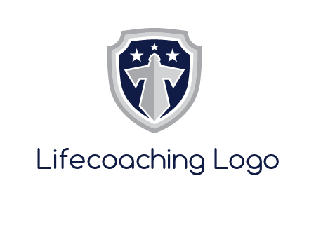 stars with sword in shield security logo