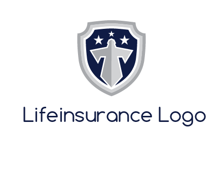 stars with sword in shield security logo