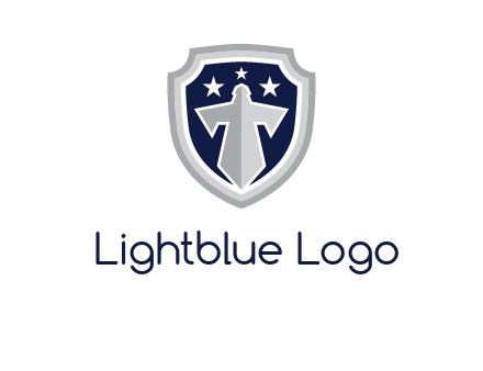 stars with sword in shield security logo