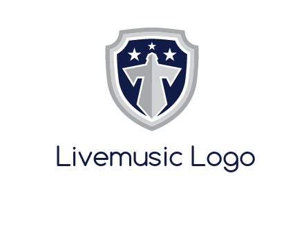 stars with sword in shield security logo