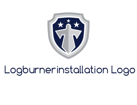 stars with sword in shield security logo