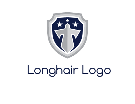stars with sword in shield security logo
