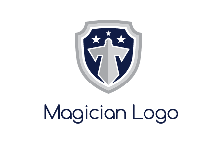 stars with sword in shield security logo