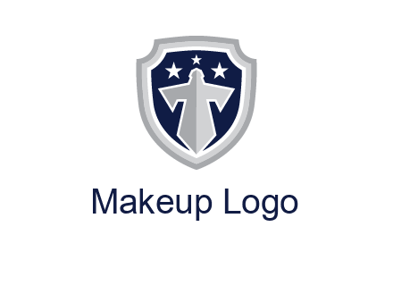 stars with sword in shield security logo