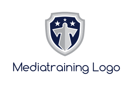 stars with sword in shield security logo
