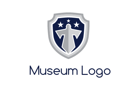 stars with sword in shield security logo