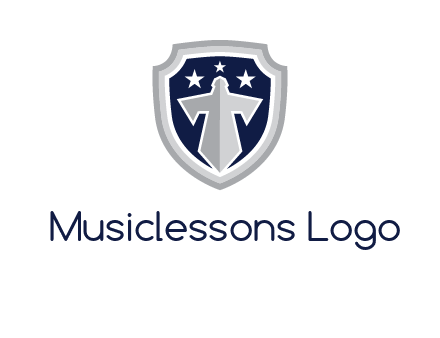 stars with sword in shield security logo
