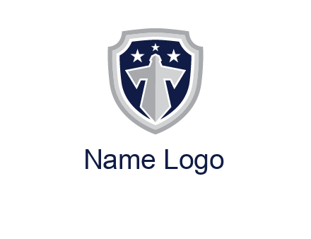 stars with sword in shield security logo