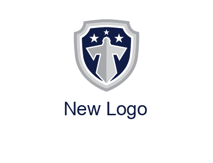 stars with sword in shield security logo