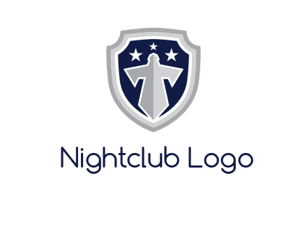stars with sword in shield security logo