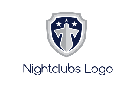 stars with sword in shield security logo