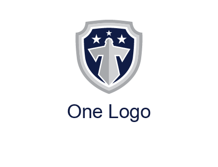 stars with sword in shield security logo