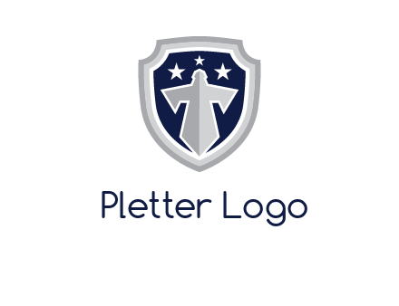 stars with sword in shield security logo