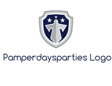 stars with sword in shield security logo