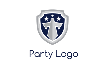 stars with sword in shield security logo