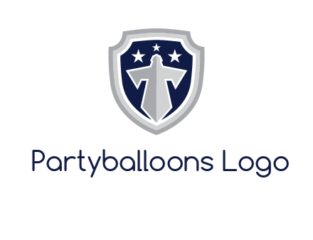 stars with sword in shield security logo