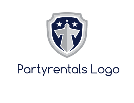 stars with sword in shield security logo