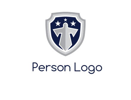stars with sword in shield security logo