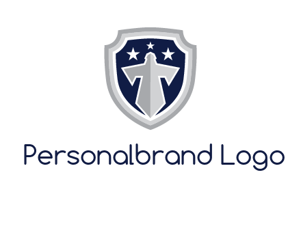 stars with sword in shield security logo