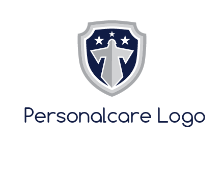 stars with sword in shield security logo