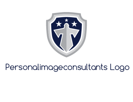 stars with sword in shield security logo
