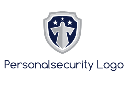 stars with sword in shield security logo