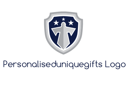 stars with sword in shield security logo